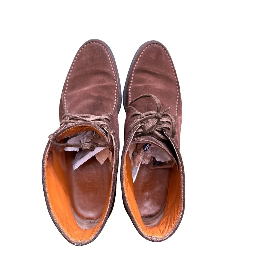 Tods Men Brown Suede‎ Chukka Boots Moc Toe Leather Lined Made in Italy Size 9.5